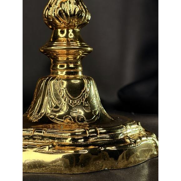 Solid Brass Candlestick Pair 10” Heavy Gold Finish Vintage French Style - Picture 5 of 14